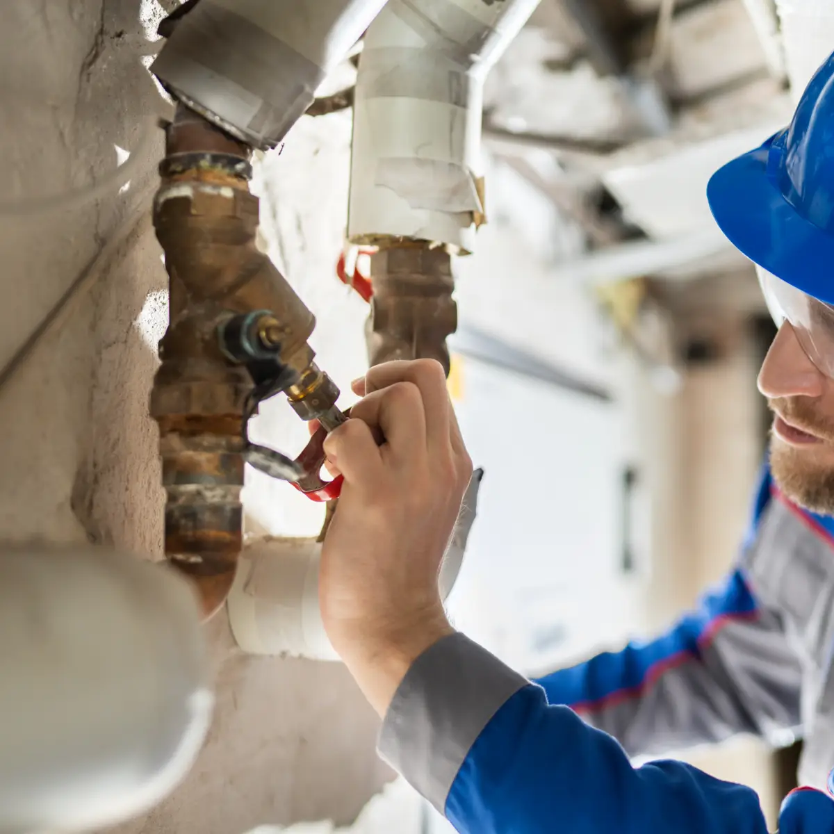 chinook plumbing plumber adjusting backflow valve in basement