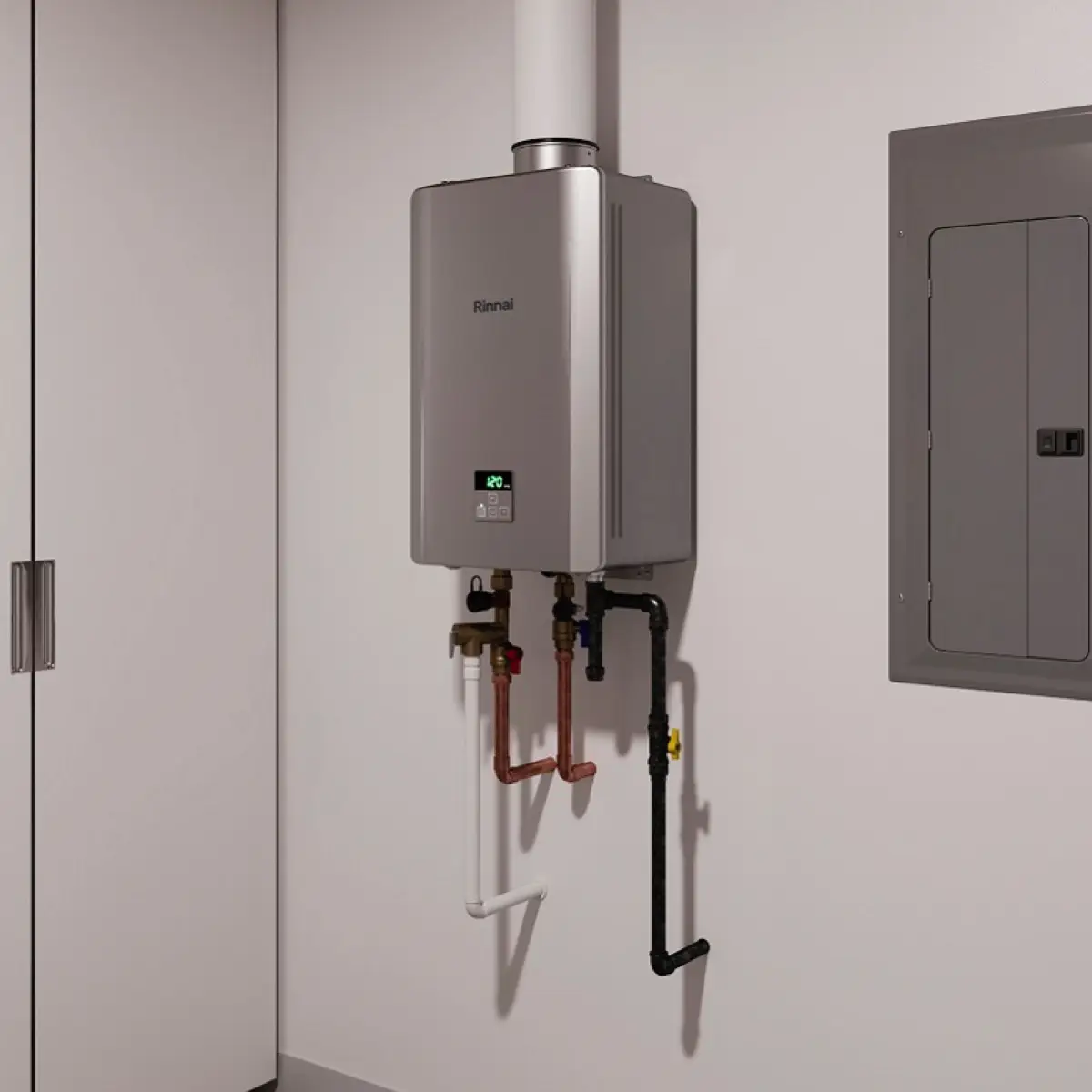 tankless water heaters hanging on the wall
